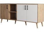 Dmora Credenza Vardah 45X180X80H Cm Bianco, Apertura Battente 7 Vani