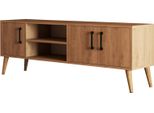 Dmora Mobile Porta Tv Brugine 34X150X52H Cm Marrone Quercia, 2 Vani 3 Ante