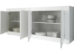 Dmora Credenza Poli 207X43X86H Cm Bianco Lucido, 2 Ripiani 4 Vani