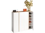 Dmora Credenza Ghiffa 140X35X111H Cm Bianco Lucido, 10 Ripiani 12 Vani