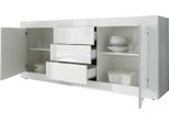 Dmora Credenza Pasubio 210X42X85.8H Cm Bianco Lucido, 2 Ripiani 3 Cassetti
