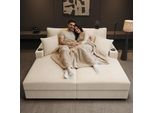 Divano Letto Matrimoniale Fortuna Lai Con Funzione Letto, Funzione Reclinabile Imbottita, Supporto Per Cellulare, Porta Usb E Portabevande. Adatto Per Soggiorno, Camera Da Letto O Home Cinema. Colore Beige.