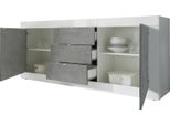 Dmora Credenza Pasubio 210X42X85.8H Cm Bianco Lucido, 3 Cassetti 2 Ripiani