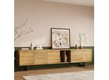 Mobile Tv Merax Con Struttura In Ferro, Credenza A Cinque Ante Con Ripiani A Giorno E Frontale In Legno Curvato, Porta Tv Moderno, Finitura Naturale