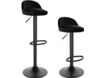 Sgabello Da Bar Hydro - Set Di 2 - Con Schienale - Velluto - Sgabello Da Bar Ergonomico - Cucina - Nero - Regolabile In Altezza - Altezza Seduta 61-82Cm
