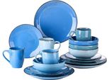 Set Da Portata Lucenzo 16 Pezzi - Ceramica - Piatti Da Pranzo, Piatti Fondi E Piatti Da Colazione - 12 Persone - Mix Blue