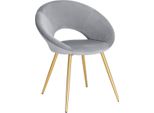 Sedia Da Pranzo Happyment Luxe - Velluto Grigio Chiaro - Con Braccioli - Sedia Smaltata - Gambe In Metallo Dorato - 1 Pezzo - Altezza 47Cm