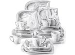 Set Da Portata Dorato 6 Persone - 30 Pezzi - Ceramica - Aspetto Marmo - Piatti Per Colazione E Cena - Impilabili - Bianco
