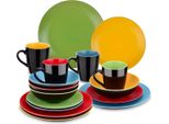 Set Da Portata Valenza 16 Pezzi - Ceramica - Piatto Da Pranzo, Piatto Fondo E Piatto Da Colazione - 4 Persone - Rainbow Design
