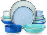 Set Da Portata Ventina - 16 Pezzi - 4 Persone - Blu Arcobaleno - Piatti Per La Cena, Piatti Fondi E Piatti Per La Colazione - Eleganti Stoviglie In Ceramica