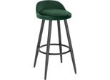 Sgabello Da Bar In Velluto - Ergonomico - Verde Scuro - Schienale Piccolo - Altezza Seduta 70 Cm - Struttura In Metallo - Poggiapiedi - Design Moderno