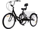 Tricycles 24" - Triciclo Pieghevole Per Adulti - 7 Marce - Con Cestino Posteriore E Led - Nero"