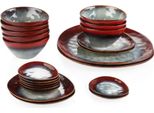 Set Da Portata Castella 22 Pezzi - Ceramica - Piatto Da Pranzo, Piatto Fondo E Piatto Da Colazione - 4 Persone - Rosso Lava