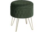 Happyment Deluxe - Sgabello Con Vano Portaoggetti - Sgabello Contenitore - Velluto - Sgabello Con Coperchio - Rotondo - Verde - 31,5×31,5×36Cm