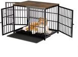Cuccia Per Cani – Per Animali Domestici – Gabbia Metallica Con Mobili In Legno – Gabbia Per Cani – Nera – 107 Cm
