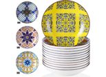 Set Da Portata Zafiro 12 Pezzi - Ceramica - Piatti Da Pranzo, Piatti Fondi E Piatti Da Colazione - 8 Persone - Design A Mosaico