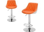 Sgabello Madrid - Arancione - Set Di 2 - Con Schienale - Ergonomico - Pelle Finta - Sgabello Da Cucina E Bar - Altezza Regolabile 60-82Cm