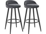 Sgabello Da Bar In Velluto Tokio - Grigio - Sgabello Da Bar Con Schienale - Ergonomico - Regolabile In Altezza - Set Di 2 - Struttura In Metallo