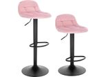 Sgabello Da Bar - Rosa - Velluto - Ergonomico - Regolabile - Altezza Seduta 62-83Cm - Set Di 2