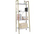 Libreria Happyment Foki - 4 Ripiani - Bianco/Oro - Aspetto Marmo - Libreria Per Soggiorno, Camera Da Letto E Camera Dei Bambini - Legno Mdf - 60X148X35Cm