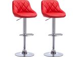 Sgabello Da Bar Di Design - Rosso - Sgabello Da Bar Ergonomico Con Schienale - Altezza Regolabile 60-82Cm - Set Di 2 - Per Cucina E Bar