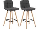 Sgabello Da Bar Alto - Grigio Scuro - Tessuto Di Lino - Schienale Ergonomico - Altezza Seduta 70 Cm - Set Di 2 - Per Cucina, Bar, Home Office