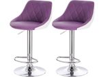 Sgabello Da Bar - Pelle Finta Viola - Ergonomico Con Schienale - Altezza Regolabile 60-82Cm - Set Di 2 - Per Cucina E Bar