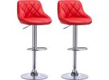 Sgabello Da Bar Di Design Lerino - Con Schienale - Robusto - Sgabello Da Bar Ergonomico - Altezza Seduta 60-82Cm - Rosso - Set Di 2 - Cucina E Bar - Altezza Regolabile