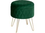 Cassapanca In Velluto - Verde - Con Vano Portaoggetti - Cassapanca E Poggiapiedi - 2In1 - 31×31×36Cm