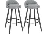 Sgabello Da Bar In Pelle - Set Di 2 - Grigio - Con Schienale - Ergonomico - Altezza 69Cm