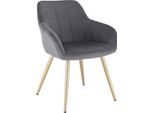 Sedia Da Pranzo In Velluto Grigio Scuro - Gambe Dorate - Altezza 47Cm - Sedia Singola