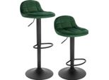 Sgabello Da Bar Liva - Con Schienale - Sgabello Da Bar Ergonomico - Cucina - Verde Scuro - Regolabile In Altezza - Set Da 2 - Altezza Seduta 62-83 Cm - Velluto