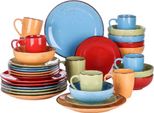 Set Da Portata Marlito 32 Pezzi - Ceramica - Piatti Per Cena, Piatti Fondi E Colazione - Colori Vivaci - Per 4 Persone