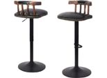 Sgabello Da Bar Retrò - Set Di 2 - Altezza Regolabile E Girevole - Sgabello Da Bar Con Schienale - Nero - Finto Cuoio - Struttura In Legno E Metallo
