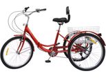Triciclo Luco - 7 Marce - 24 Pollici - Pieghevole - Regolabile - Con Cestino - Freno Anteriore - Giallo - Bicicletta Per Adulti E Anziani - 120Kg