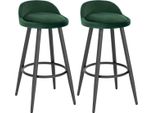 Sgabello Da Bar In Velluto Glasgow - Verde - Sgabello Da Bar Con Schienale - Ergonomico - Regolabile In Altezza - Set Di 2 - Struttura In Metallo