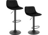 Sgabello Da Bar Tornia Deluxe - Industriale - Nero - Sgabello Da Bar Con Schienale - Regolabile In Altezza - Velluto - Struttura In Metallo - Set Di 2