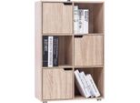 Libreria Happyment Jita - Industriale - 6 Scomparti - Rovere - 3 Ante - Libreria - Soggiorno, Camera Da Letto E Camera Dei Bambini - Legno