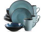 Happyment Luxe Set Da Portata - 4 Persone - 16 Pezzi - Porcellana - Set Di Piatti - Piatti Da Dessert E Da Cena + Coppe - Turchese