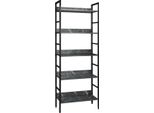 Libreria Happyment Hilta - Libreria Industriale - 5 Livelli - Look Marmo Nero/Grigio - Legno E Metallo - 60X27.5X160Cm - Soggiorno / Camera Da Letto / Camera Dei Bambini
