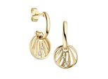 Paar Creolen Jobo "Ohrringe Goldohrringe 23 Mm Lang", Gelbgold 585, Ohrringe, Damen, Si = Kleine EinschlüSse, Diamanten Gelbgold 585, Diamanten, Gelbgold 585, 585 Gold Eismatt Mit 4 Diamanten