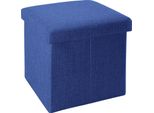 Intirilife Sgabello Pieghevole 30X30X30 Cm In Blu Mare - Cubo Di Seduta Con Vano Portaoggetti E Coperchio In Tessuto Effetto Lino - Cubo Di Seduta Poggiapiedi Scatola Portaoggetti Panca A Cassapanca