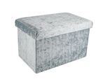 Intirilife Panca Pieghevole 49X30X30 Cm In Velluto Blu-Grigio - Cubo Di Seduta Con Vano Portaoggetti E Coperchio Con Rivestimento In Velluto - Cubo Di Seduta Poggiapiedi Scatola Portaoggetti Petto Sgabello Di Seduta