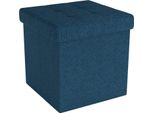 Intirilife Sgabello Pieghevole 30X30X30 Cm In Ocean Blue - Cubo Di Seduta Con Vano Portaoggetti E Coperchio In Tessuto Con Incavi - Cubo Di Seduta Poggiapiedi Scatola Portaoggetti Sgabello A Forma Di Cassapanca