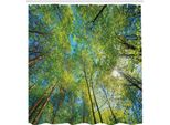 Abakuhaus Tenda Da Doccia Wald, Sempreverde Area Naturale Madre Terra Cielo Albero Prospettiva Dal Basso, Tessuto Set Decorativo Per Bagno Con Ganci, 175X220 Cm, Verde