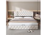 Letto Imbottito Sweiko 180X200Cm Matrimoniale Con Testiera Regolabile E Rete A Doghe, Letto Contenitore Idraulico, Velluto, Bianco (Senza Materasso)