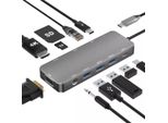 11 In 1 Hub Type-C A 4K Hdmi / Vga / Usb 3.0 / USB-C (Dati) / Tf / Sd / Audio / Lan RJ45 Gigabit Ethernet / Pd 100W Adattatore Per Macbook / Windows Laptop