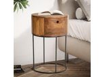 Wohnling Console Da Letto In Legno Massiccio Di Sheesham In Metallo 40X40X60 Cm Comodino Marrone Comodino Rotondo Con Cassetto Comodino Con Contenitore