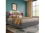 Letto Imbottito Flieks 160X200Cm Con Rete A Doghe, Letto A Molle Idrauliche Con Usb E Luce Di Lettura, Letto Contenitore Letto Matrimoniale, Velluto, Grigio