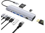 9 In 1 Hub Type-C A Hdmi 4K / Ft / Sd / 3X Usb 3.0 / USB-C (Dati) / Lan RJ45 Gigabit Ethernet / Adattatore Pd 100W Per Macbook/ Laptop Windows